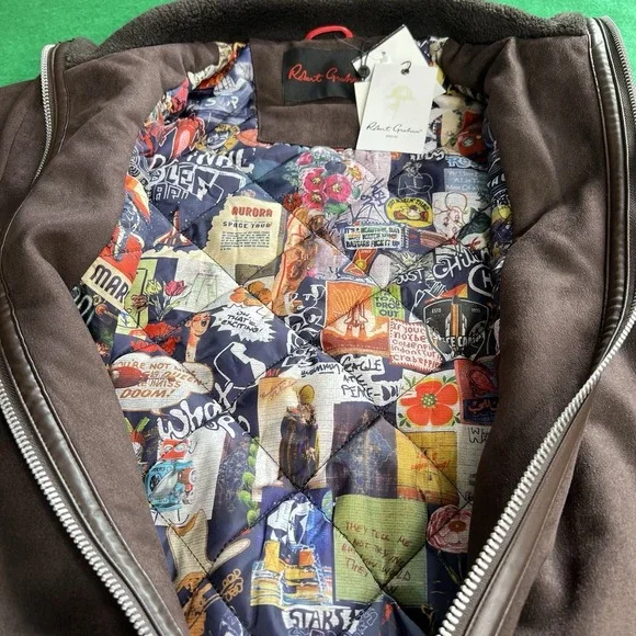 Robert Graham Vegan Faux Suede Dark Brown Full Zip Bomber Jacket RG-51 Men Small - Picture 9 of 11